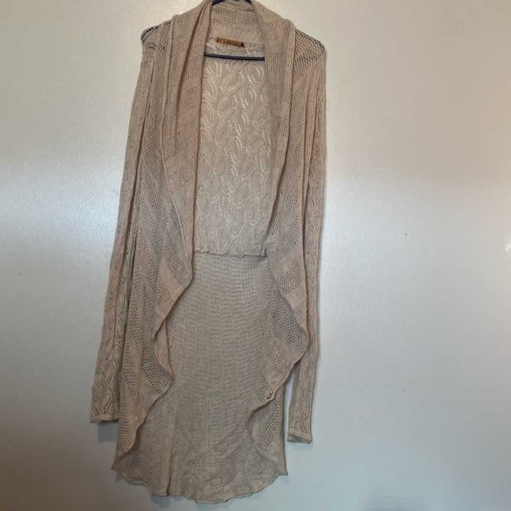 Belldini cotton viscose blend long open beige long sleeve cardigan sweater L